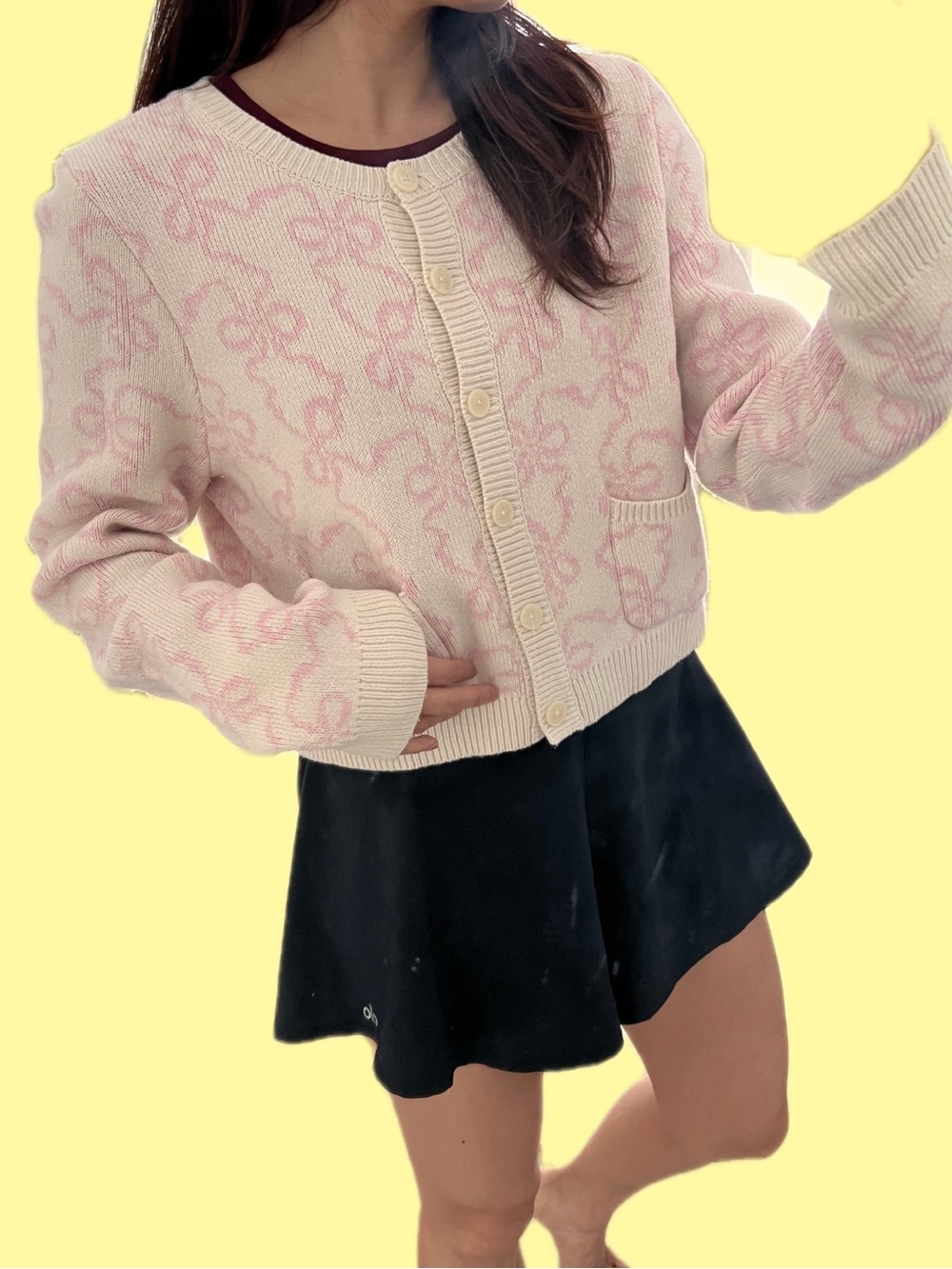 LoveShackFancy Large Veronica cardigan Cream & Pink Patterned Button Cardigan